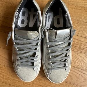 P448 Silver Glittery Metallic White Leather Sneaker